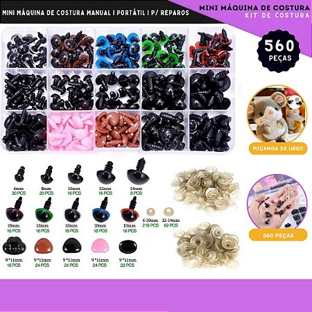 Kit C/560 Miçangas de Urso - Olhos e Nariz P/ fazer bonecos amigurumi e pelúcia