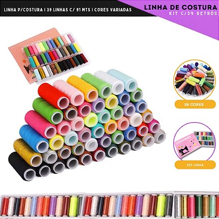 Kit C/39 Retrós de linha de costura c/91mts - Cores Sortidas