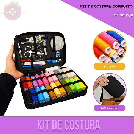 Kit de costura Completo C/ 90 Pçs + Bag de Zíper