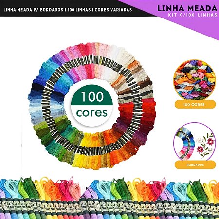 Kit 100 Meadas Para Bordado Diversas Cores Sortidas 8m/6 Fios