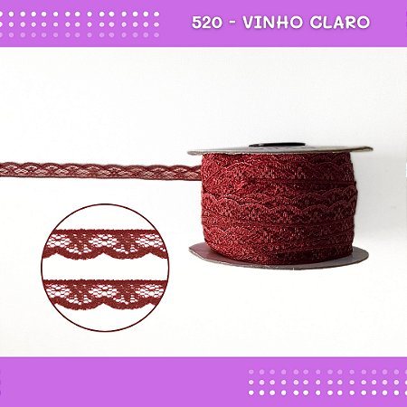 Renda De Poliamida R001 - 09mm - Rolo C/ 50 Mts Cor:Vinho-Claro-520