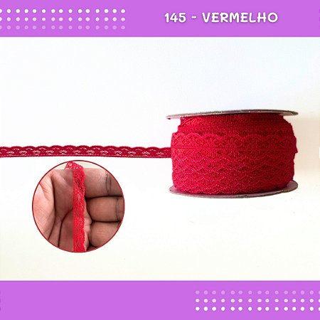 Renda De Poliamida R001 - 09mm - Rolo C/ 50 Mts Cor:Vermelho-145