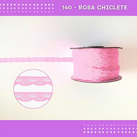 Renda De Poliamida R001 - 09mm - Rolo C/ 50 Mts Cor:Rosa-Chiclete-140