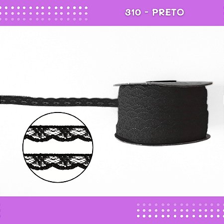 Renda De Poliamida R001 - 09mm - Rolo C/ 50 Mts Cor:Preto-310