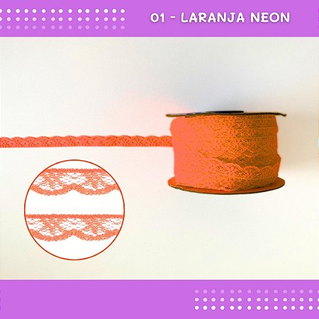 Renda De Poliamida R001 - 09mm - Rolo C/ 50 Mts Cor:Laranja-Neon-01