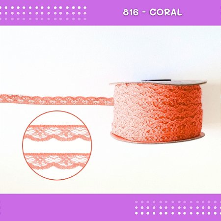 Renda De Poliamida R001 - 09mm - Rolo C/ 50 Mts Cor:Coral-816