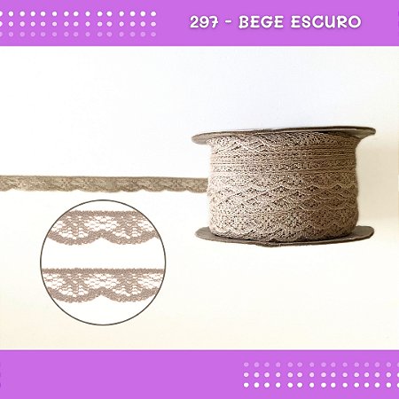 Renda De Poliamida R001 - 09mm - Rolo C/ 50 Mts Cor:Bege-Escuro-298