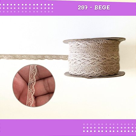 Renda De Poliamida R001 - 09mm - Rolo C/ 50 Mts Cor:Bege-297