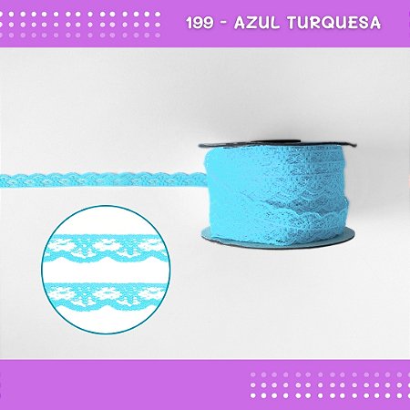 Renda De Poliamida R001 - 09mm - Rolo C/ 50 Mts Cor:Azul-Turquesa-199
