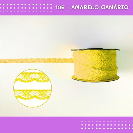 Renda De Poliamida R001 - 09mm - Rolo C/ 50 Mts Cor:Amarelo-Canario-106