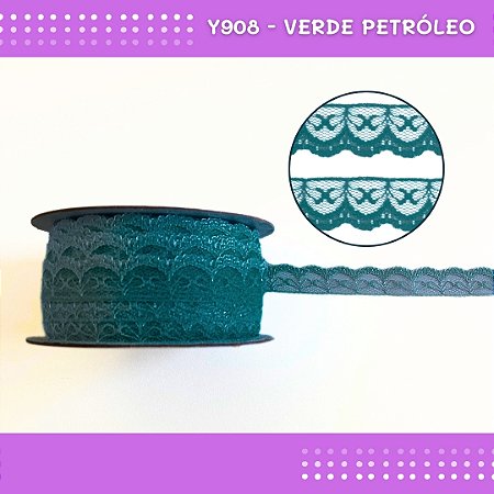 Renda De Poliamida R002 - 20mm - Rolo C/ 50 Mts Cor:Verde-Petroleo-Y908