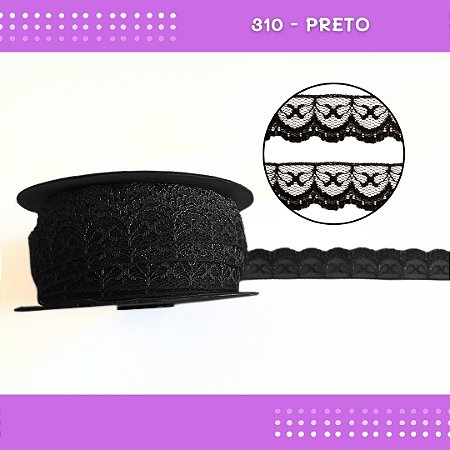 Renda De Poliamida R002 - 20mm - Rolo C/ 50 Mts Cor:Preto-310