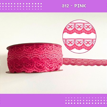 Renda De Poliamida R002 - 20mm - Rolo C/ 50 Mts Cor:Pink-312