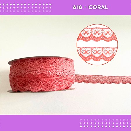 Renda De Poliamida R002 - 20mm - Rolo C/ 50 Mts Cor:Coral-816