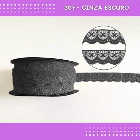 Renda De Poliamida R002 - 20mm - Rolo C/ 50 Mts Cor:Cinza-Escuro-307