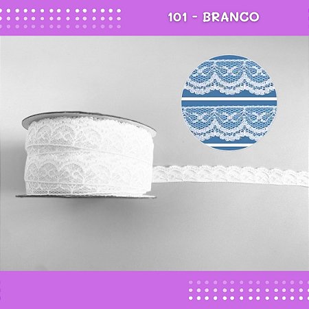 Renda De Poliamida R002 - 20mm - Rolo C/ 50 Mts Cor:Branco-101