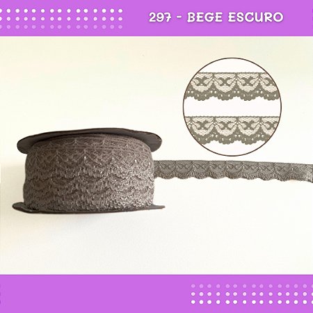 Renda De Poliamida R002 - 20mm - Rolo C/ 50 Mts Cor:Bege-Escuro-298