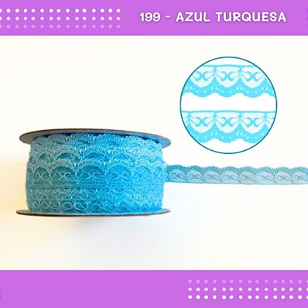Renda De Poliamida R002 - 20mm - Rolo C/ 50 Mts Cor:Azul-Turquesa-199