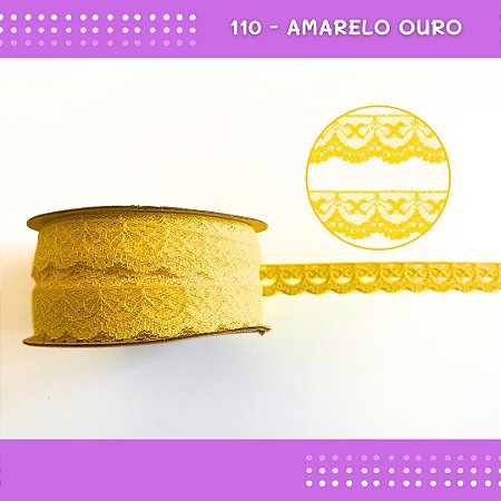 Renda De Poliamida R002 - 20mm - Rolo C/ 50 Mts Cor:Amarelo-Ouro-110