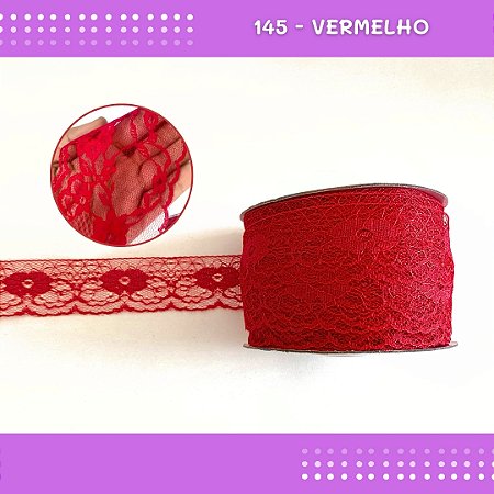 Renda De Poliamida R003 - 40mm - Rolo C/ 50 Mts Cor:Vermelho-145