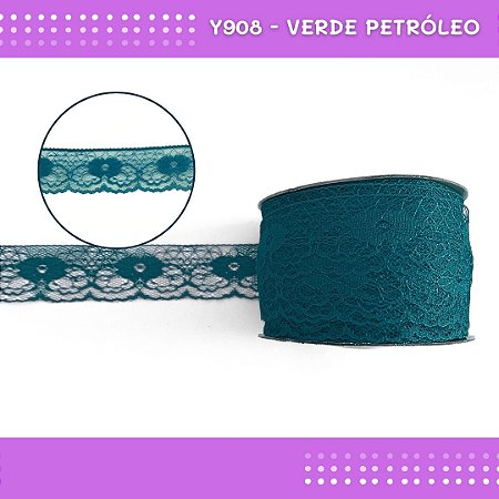 Renda De Poliamida R003 - 40mm - Rolo C/ 50 Mts Cor:Verde-Petroleo-Y908