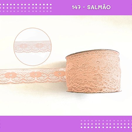 Renda De Poliamida R003 - 40mm - Rolo C/ 50 Mts Cor:Salmao-147