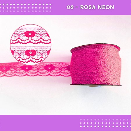 Renda De Poliamida R003 - 40mm - Rolo C/ 50 Mts Cor:Rosa-Neon-03