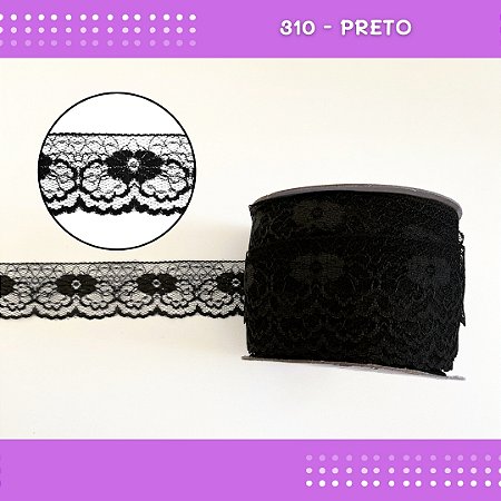 Renda De Poliamida R003 - 40mm - Rolo C/ 50 Mts Cor:Preto-310
