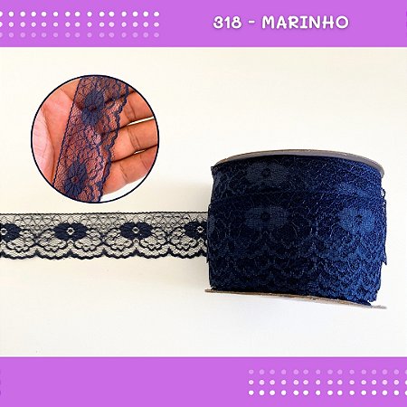 Renda De Poliamida R003 - 40mm - Rolo C/ 50 Mts Cor:Marinho-318