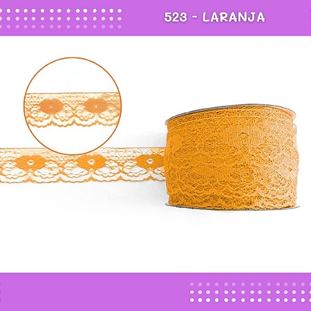 Renda De Poliamida R003 - 40mm - Rolo C/ 50 Mts Cor:Laranja-523