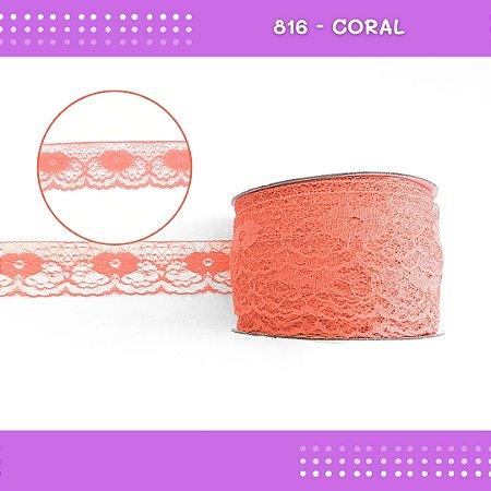 Renda De Poliamida R003 - 40mm - Rolo C/ 50 Mts Cor:Coral-816