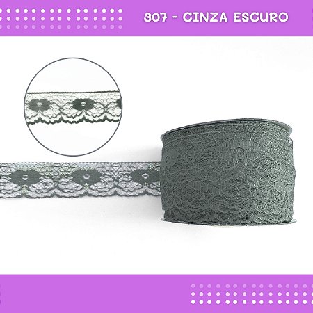 Renda De Poliamida R003 - 40mm - Rolo C/ 50 Mts Cor:Cinza-Escuro-307