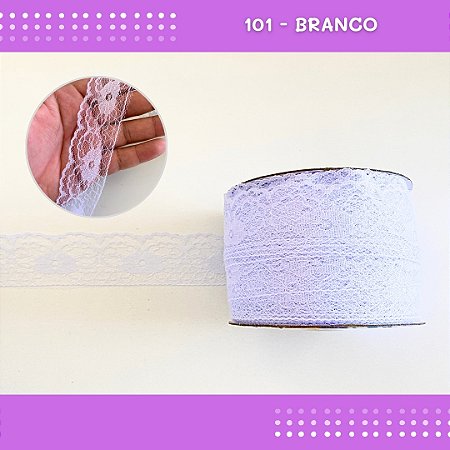 Renda De Poliamida R003 - 40mm - Rolo C/ 50 Mts Cor:Branco-101