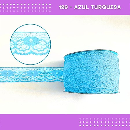 Renda De Poliamida R003 - 40mm - Rolo C/ 50 Mts Cor:Azul-Turquesa-199