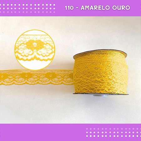 Renda De Poliamida R003 - 40mm - Rolo C/ 50 Mts Cor:Amarelo-Ouro-110