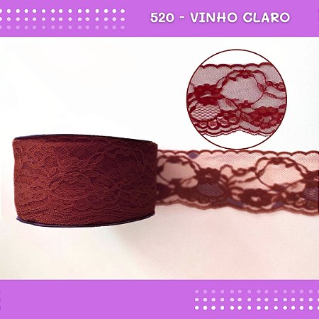 Renda De Poliamida R004 - 75mm - Rolo C/ 50 Mts Cor:Vinho-Claro-520