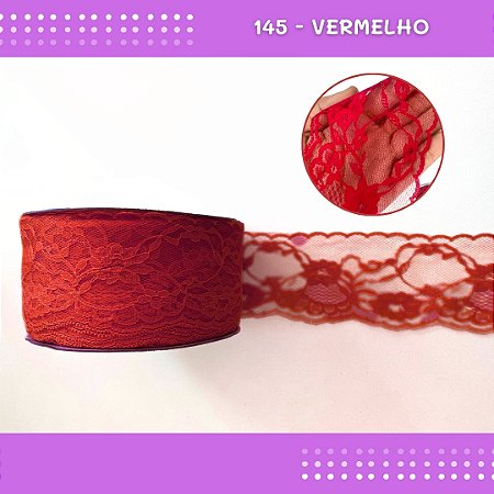 Renda De Poliamida R004 - 75mm - Rolo C/ 50 Mts Cor:Vermelho-145