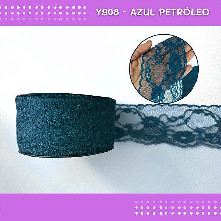 Renda De Poliamida R004 - 75mm - Rolo C/ 50 Mts Cor:Verde-Petroleo-Y908