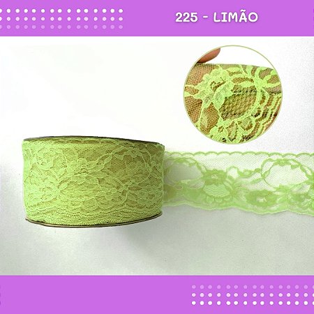 Renda De Poliamida R004 - 75mm - Rolo C/ 50 Mts Cor:Verde-Limao-225