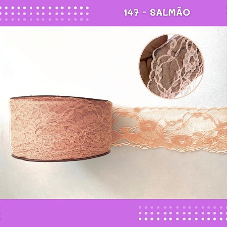 Renda De Poliamida R004 - 75mm - Rolo C/ 50 Mts Cor:Salmao-147
