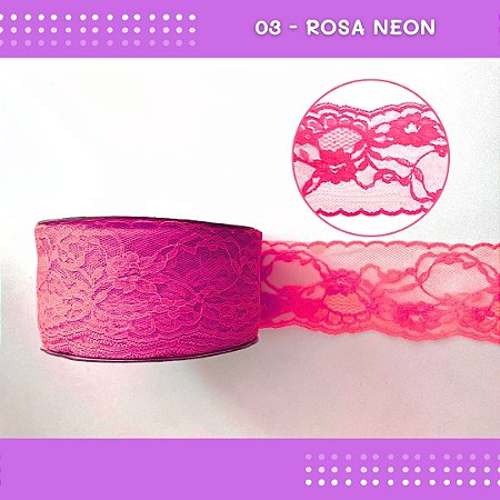 Renda De Poliamida R004 - 75mm - Rolo C/ 50 Mts Cor:Rosa-Neon-03