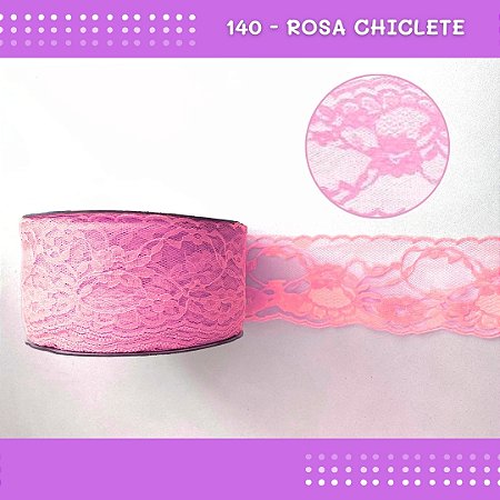 Renda De Poliamida R004 - 75mm - Rolo C/ 50 Mts Cor:Rosa-Chiclete-140
