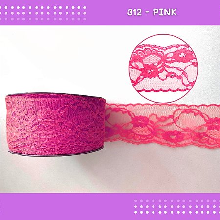 Renda De Poliamida R004 - 75mm - Rolo C/ 50 Mts Cor:Pink-312