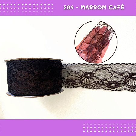 Renda De Poliamida R004 - 75mm - Rolo C/ 50 Mts Cor:Marrom-Cafe-294