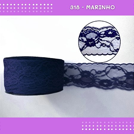 Renda De Poliamida R004 - 75mm - Rolo C/ 50 Mts Cor:Marinho-318