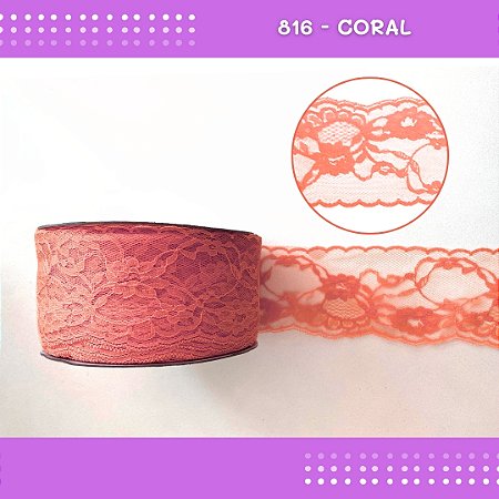 Renda De Poliamida R004 - 75mm - Rolo C/ 50 Mts Cor:Coral-816