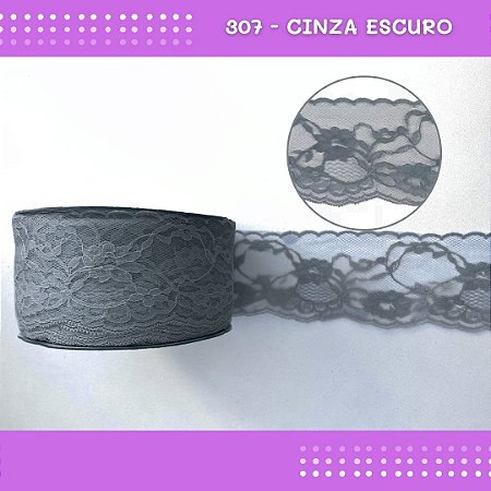 Renda De Poliamida R004 - 75mm - Rolo C/ 50 Mts Cor:Cinza-Escuro-307