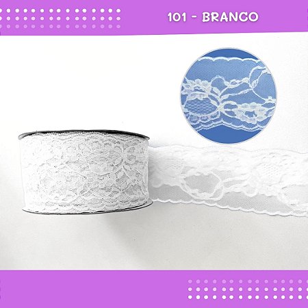 Renda De Poliamida R004 - 75mm - Rolo C/ 50 Mts Cor:Branco-101