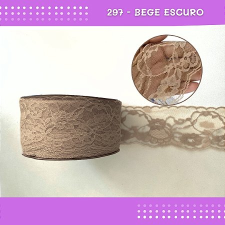 Renda De Poliamida R004 - 75mm - Rolo C/ 50 Mts Cor:Bege-Escuro-298
