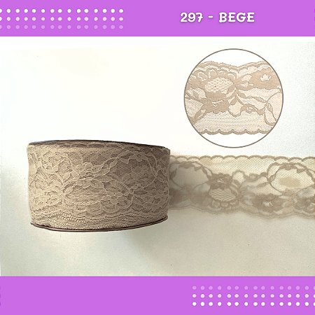 Renda De Poliamida R004 - 75mm - Rolo C/ 50 Mts Cor:Bege-297